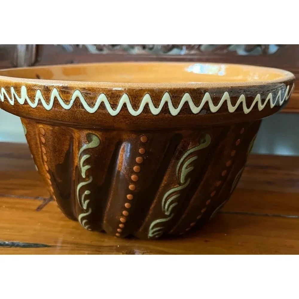 Vintage Alsace France Pottery Pudding Cake Mold Bowl